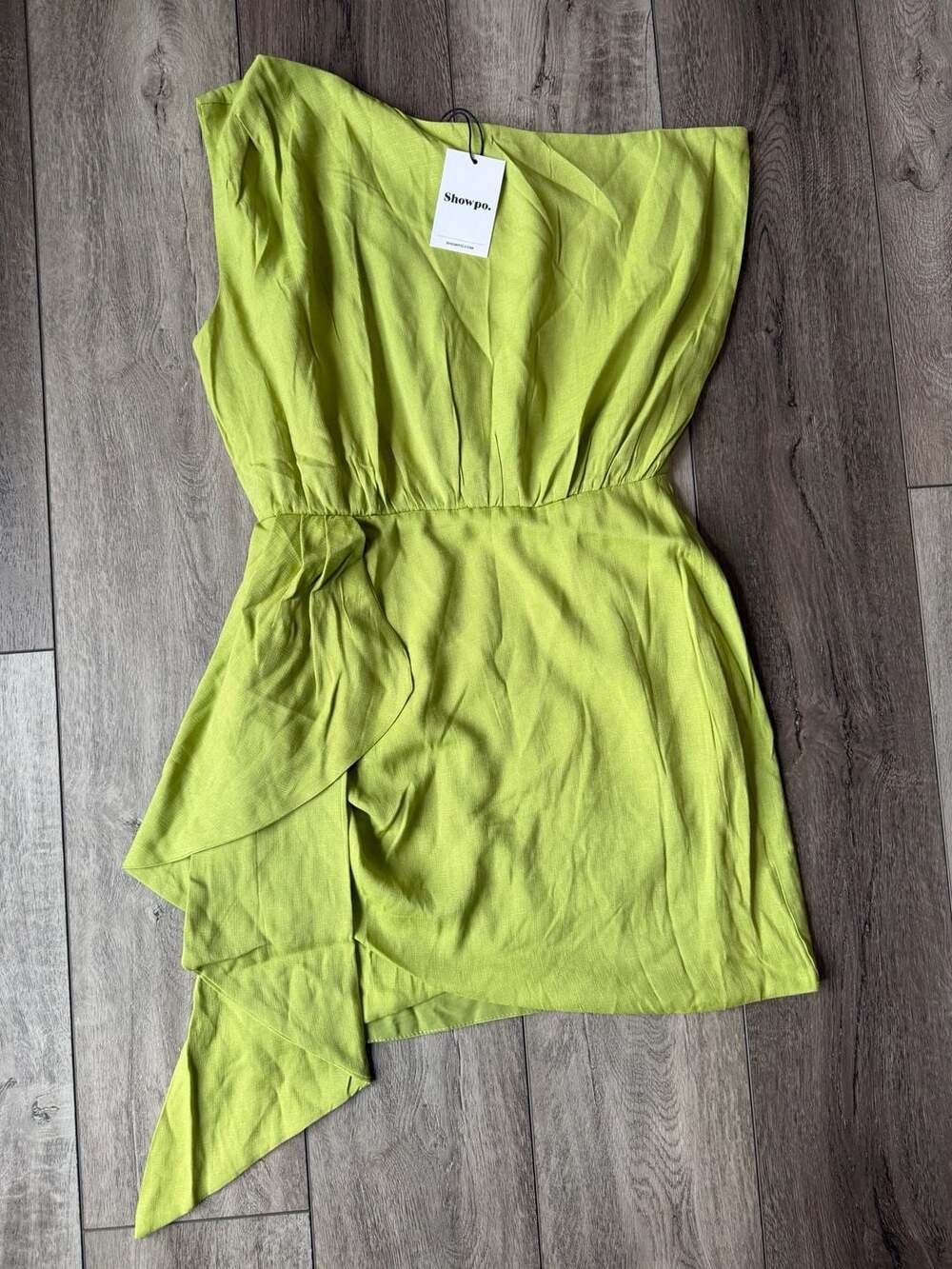 Showpo Niana Mini Dress Drape One Shoulder Size 6 Green